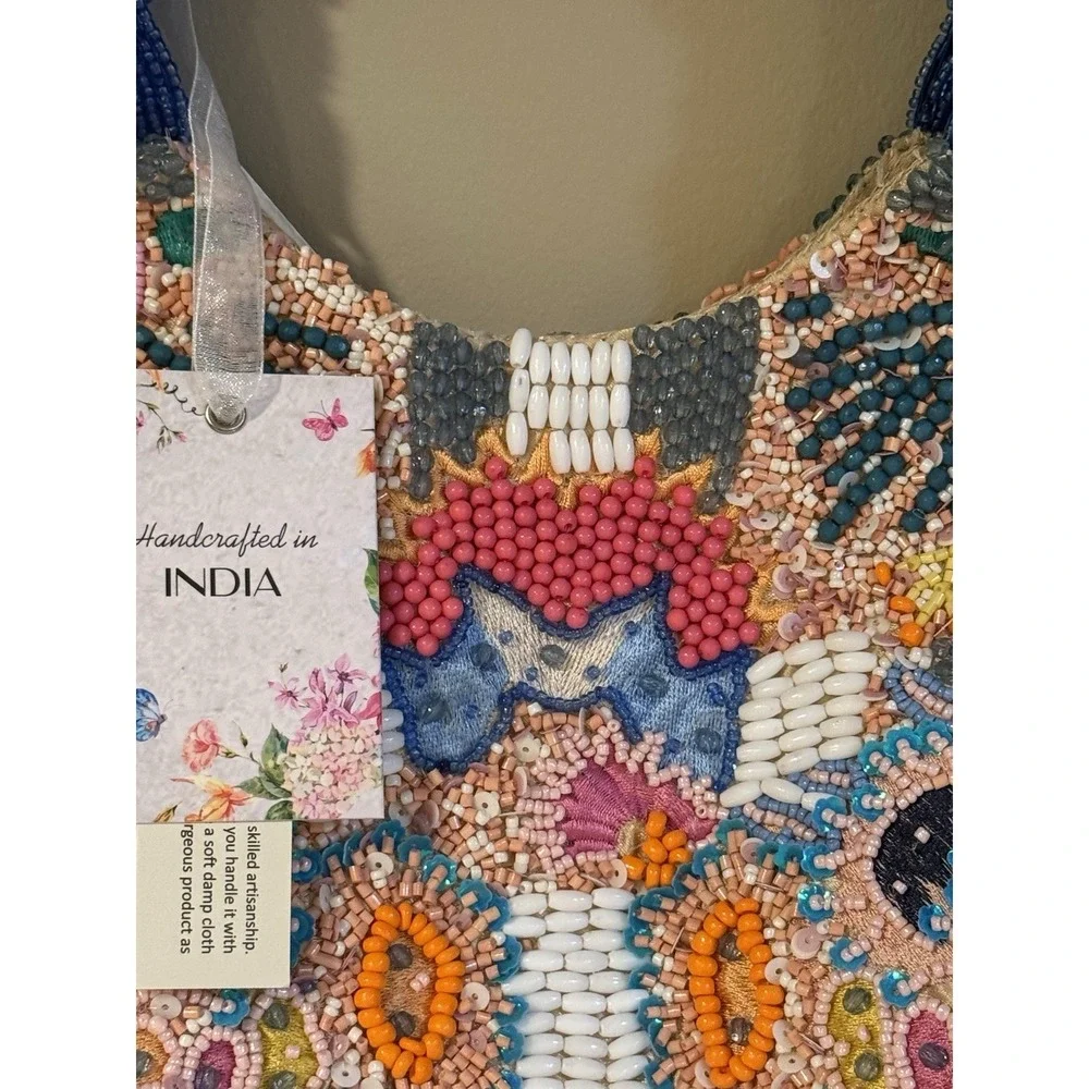 Handcrafted in India‎ Beaded Bag Vibrant Colorful Flower Design bag NWT